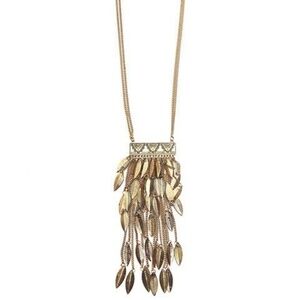 Boutique Long Boho Aztec Pendant Necklace Antique Gold Dangling Leaves